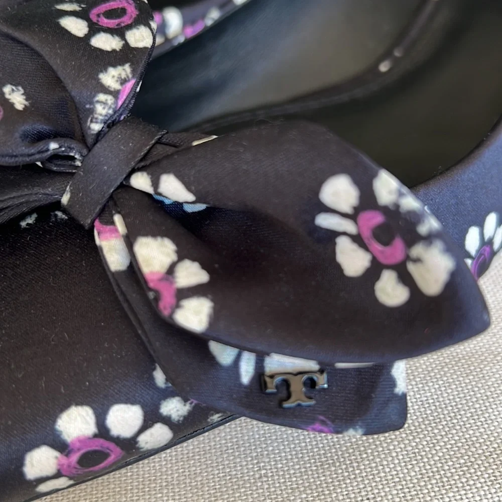 TORY BURCH Satin Bow Floral flats size 9